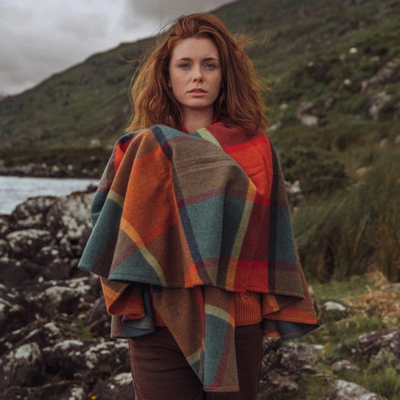 New Lambs Wool Wrap Cape Orange Red (Made in Ireland)